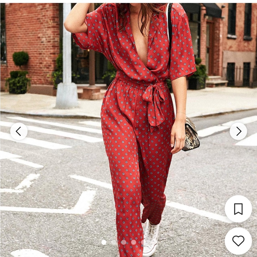 Urban Outfitters Red Patterned Jumpsuit